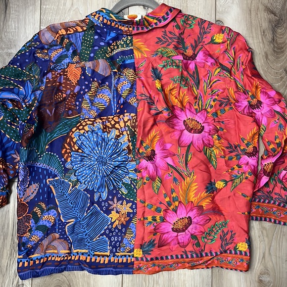 FARM RIO Mixed Print Button Down Shirt Floral Cheetah Viscose Size XL - Picture 8 of 8